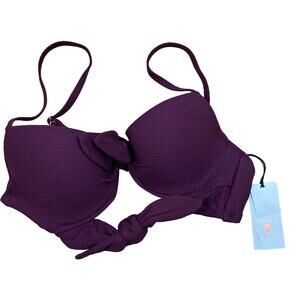 Shade & Shore Women's Boysenberry Double Tie-Front Bikini Top - Small/34A - NWT